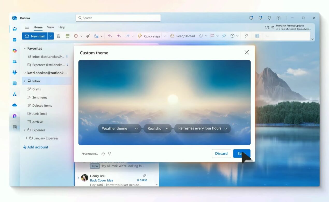 Microsoft Outlook ottiene i temi dinamici basati sull'IA di Copilot