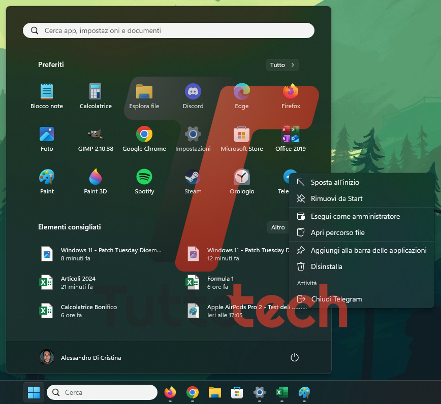 Windows 11 - Patch Tuesday Dicembre 2024 - Menu Start