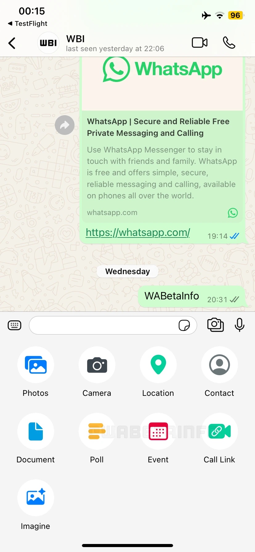 WhatsApp Beta per iOS 25.2.10.73 - Eventi nelle chat individuali