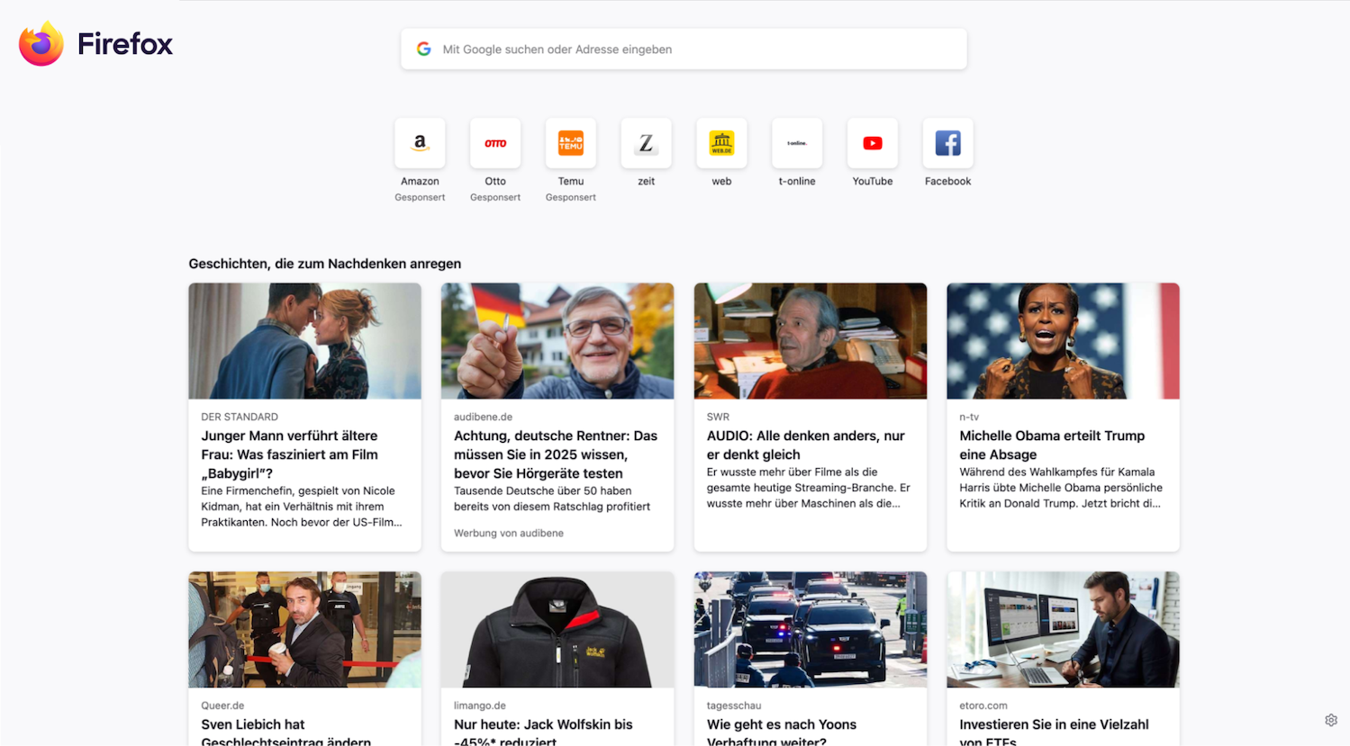 Mozilla Firefox 135 - Layout Nuova scheda
