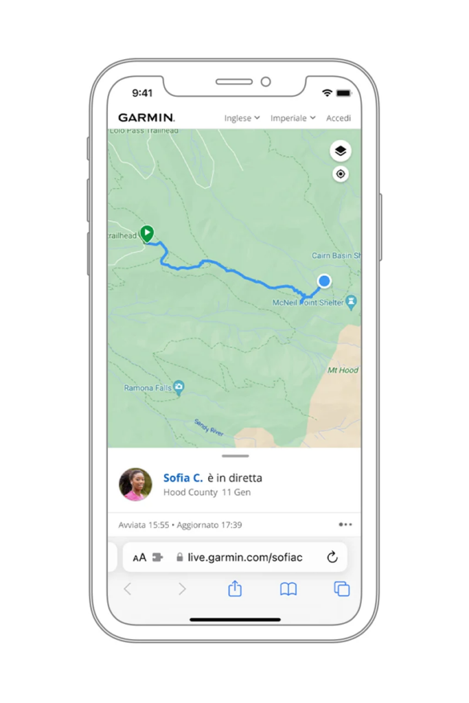 LiveTrack migliorato Garmin Connect Plus