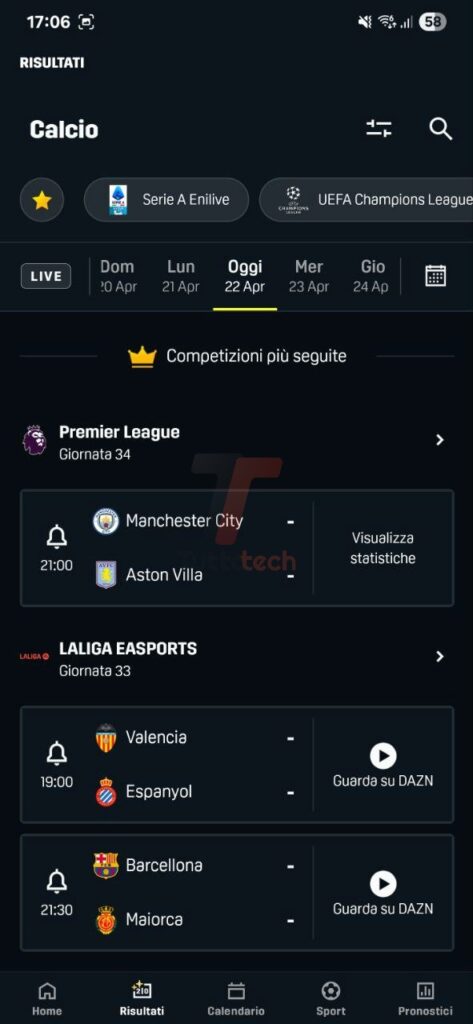 L'app DAZN accoglie Risultati, la nuova sezione dedicata a statistiche e punteggi 7