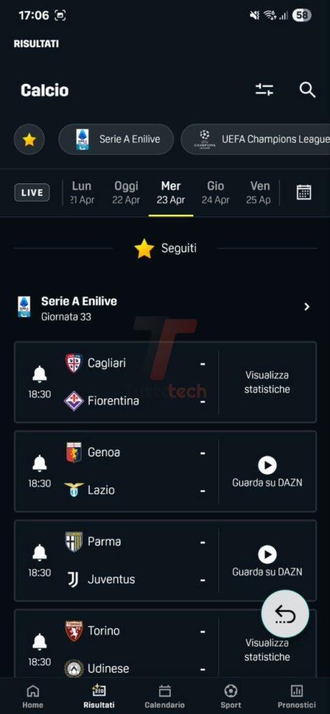 L'app DAZN accoglie Risultati, la nuova sezione dedicata a statistiche e punteggi 8