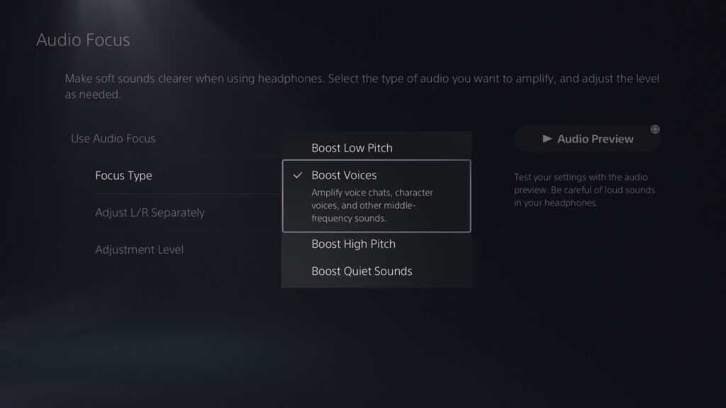 sony ps5 messa a fuoco audio