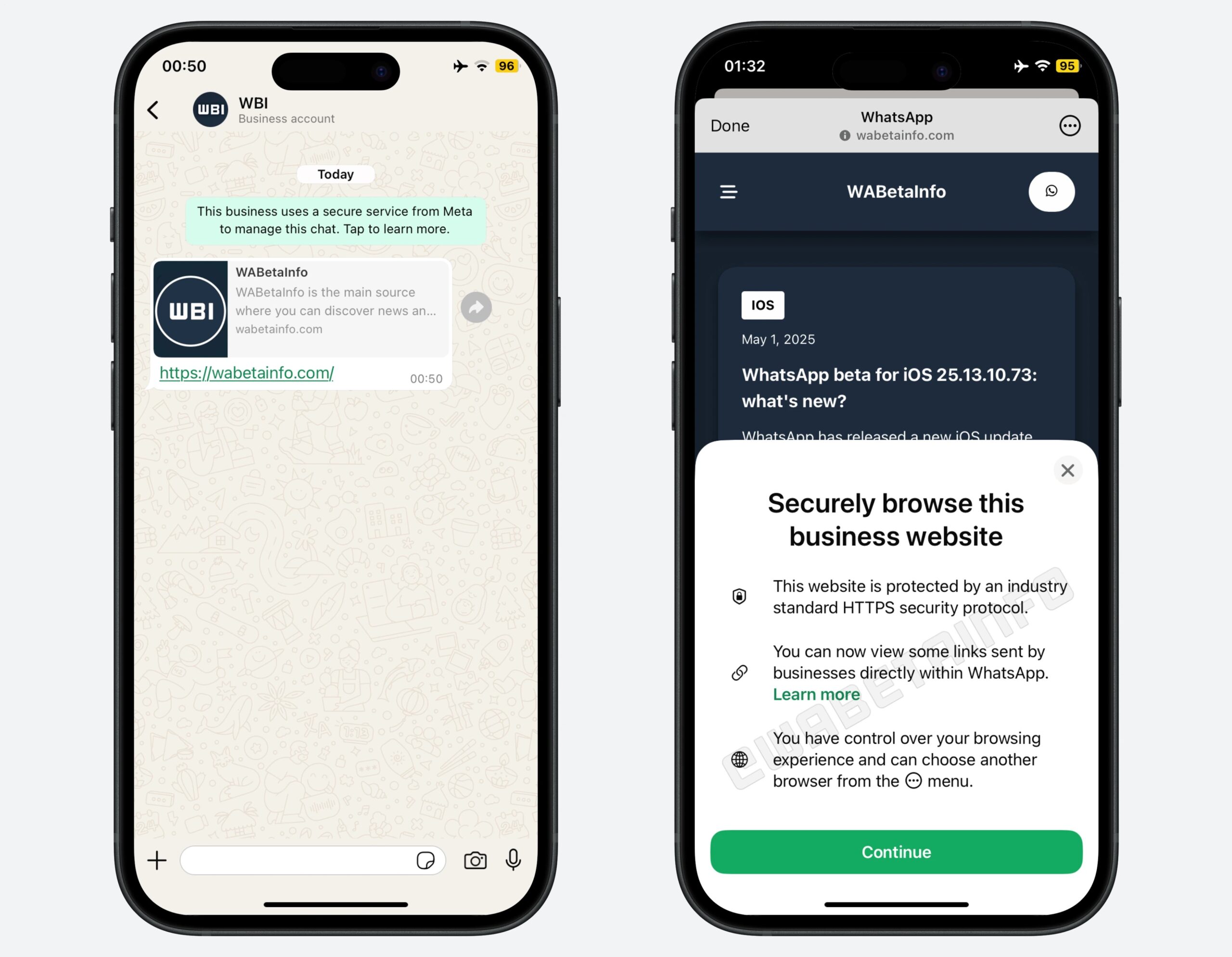WhatsApp Beta per iOS v25.14.10.72 - apertura siti Web business in-app WBI