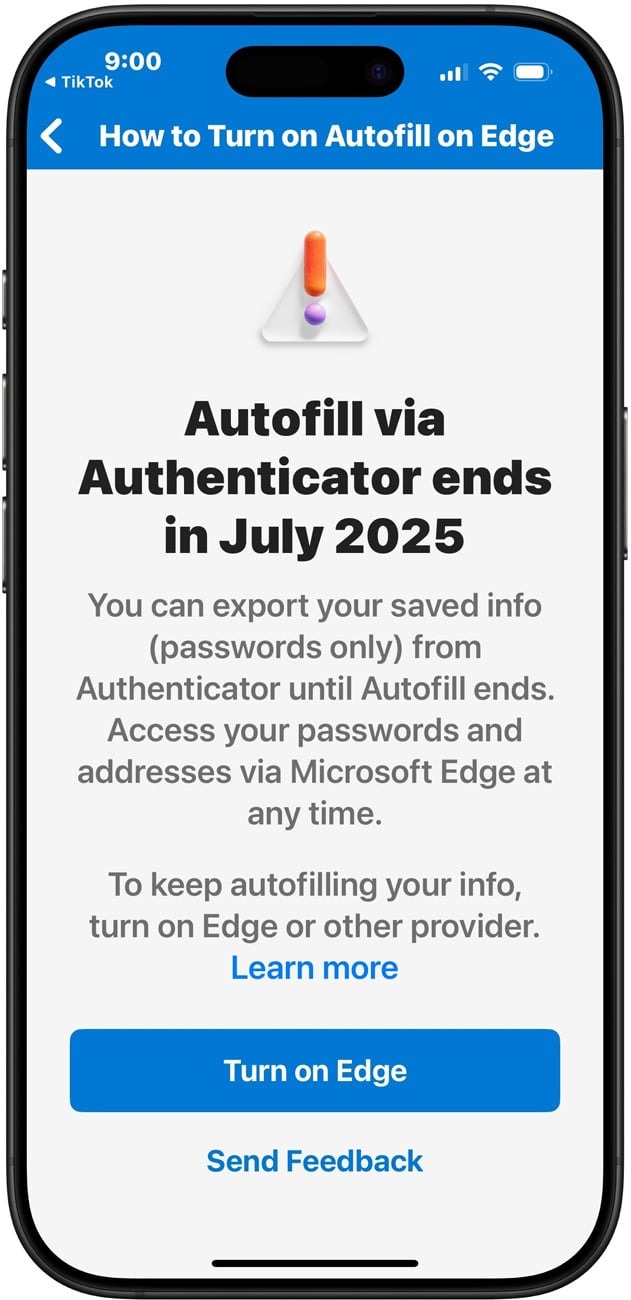 microsoft authenticator banner stop riempimento automatico