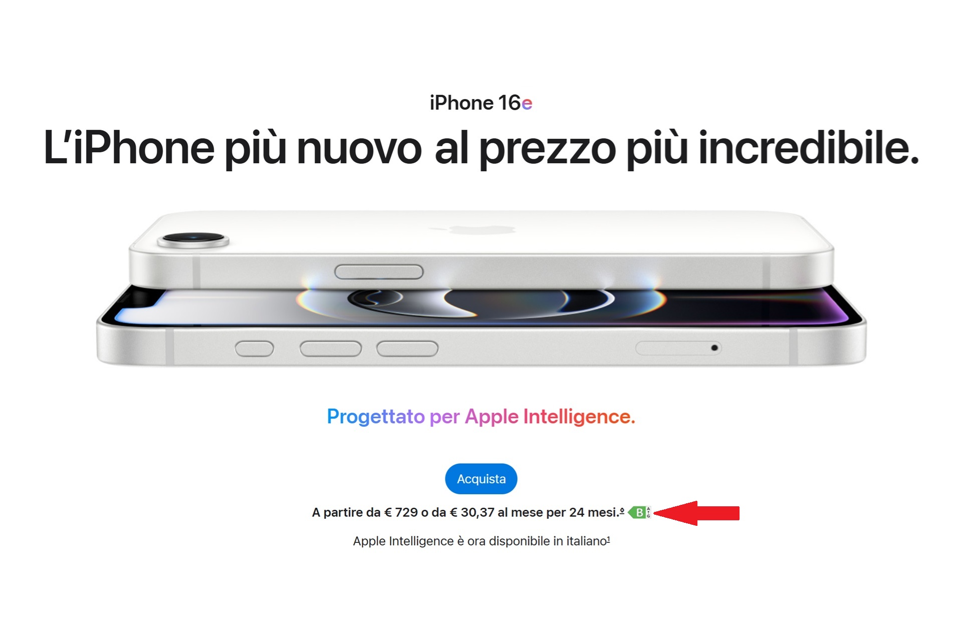 Apple Store - iPhone 16e con indicazione classe energetica