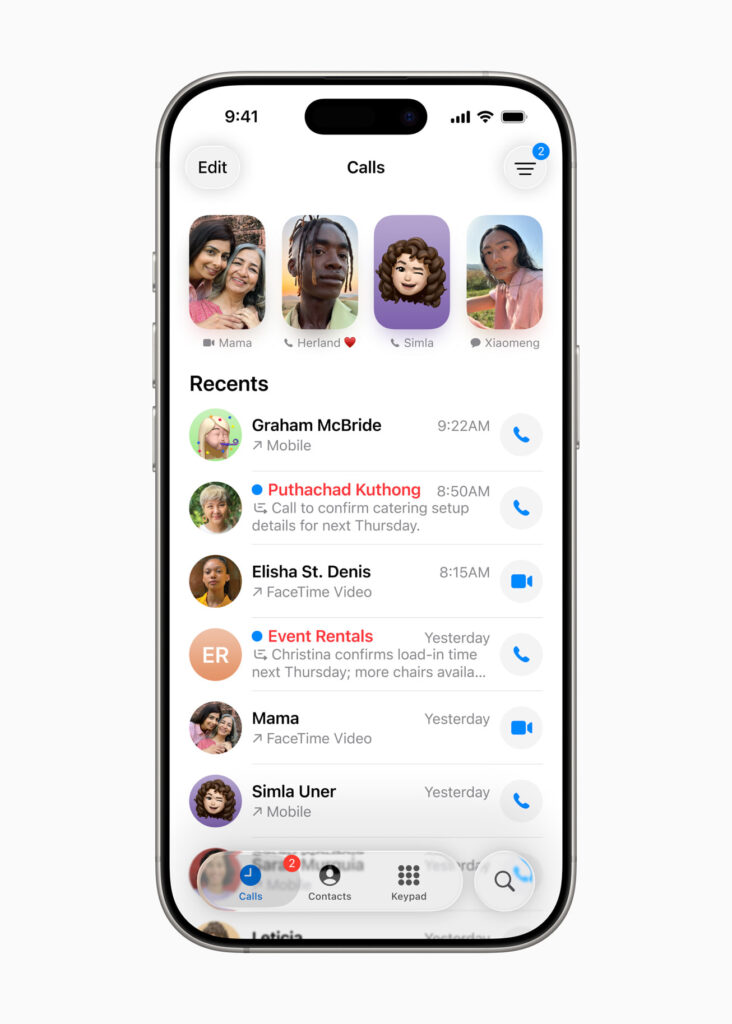 Apple iOS 26 - Esperienze connesse - Telefono