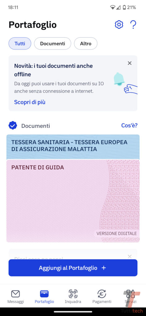 Documenti offline app IO IT-Wallet