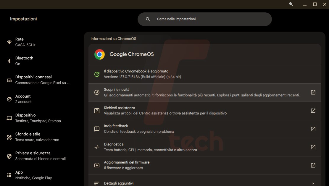 chromeos 137 aggiornamento