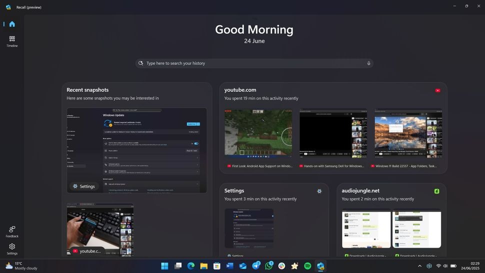 windows recall nuova homepage