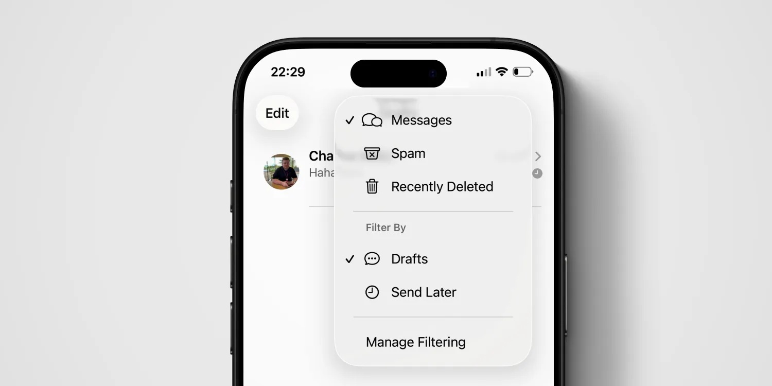iOS 26 DB7 - Filtro bozze in iMessage