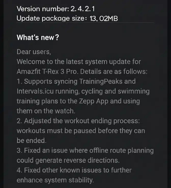 amazfit t-rex 3 pro aggiornamento 2.4.2.1