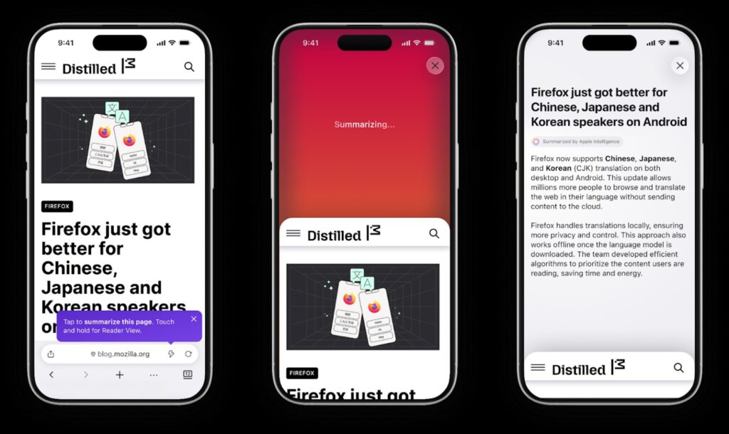 firefox ios scuoti per riassumere
