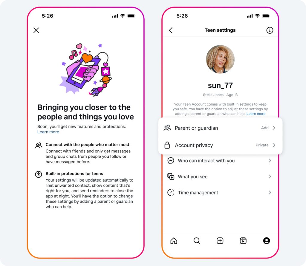 meta account adolescenti