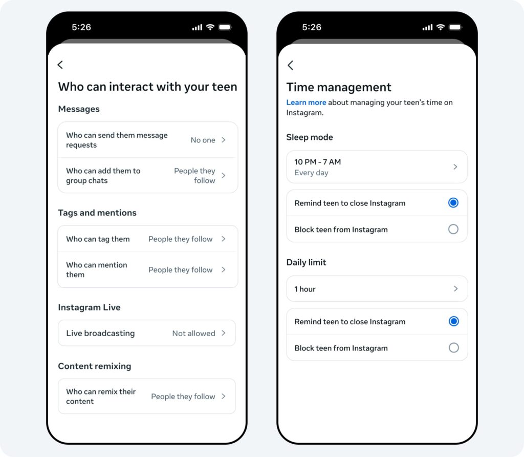 meta account adolescenti