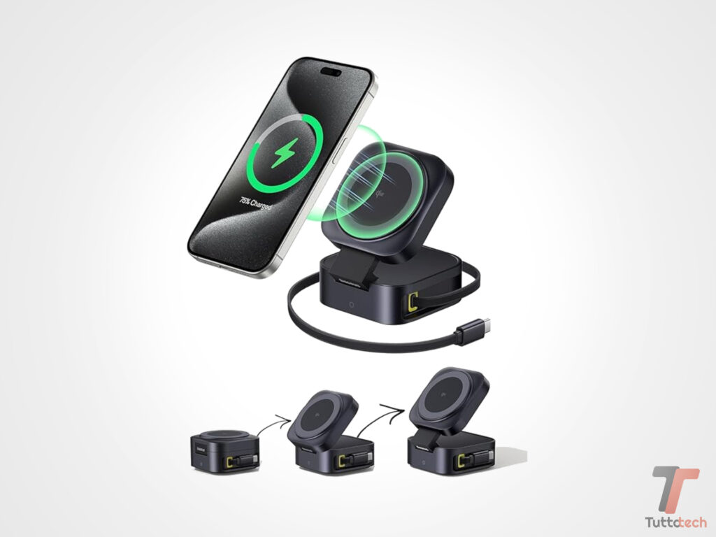 Stazione di ricarica Baseus 2 in 1: stand, ricarica wireless e USB-C da 67W in tasca 1
