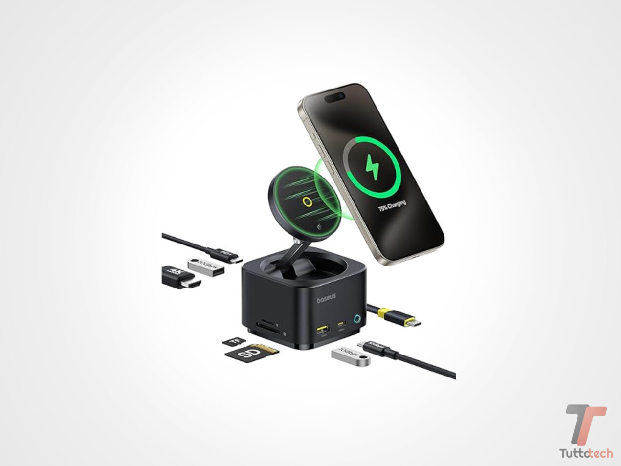 Ordina la scrivania con Baseus 7 in 1: stazione di ricarica wireless e hub USB-C al 50%