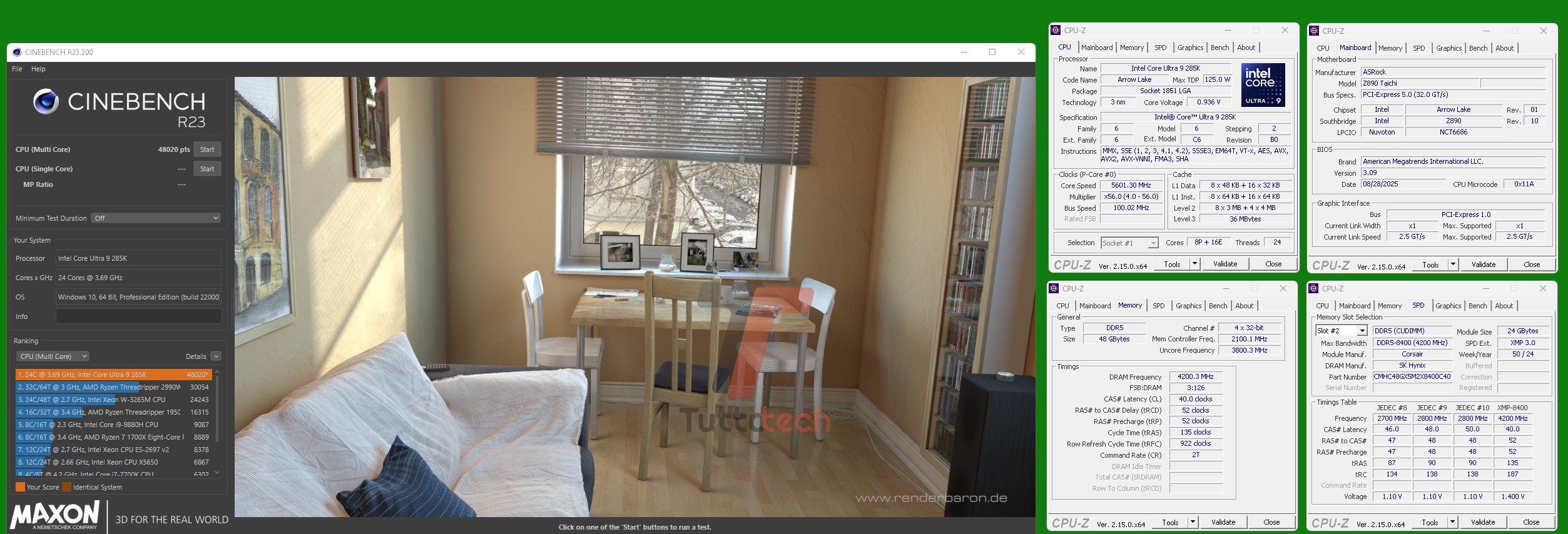 ASRock Taichi z890 overclock cinebench R23 48K