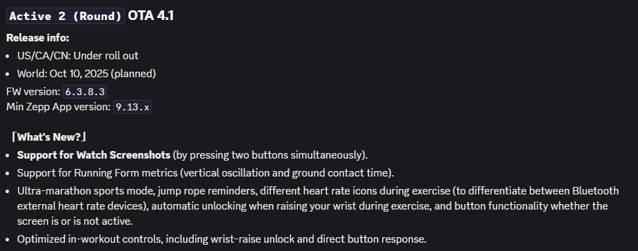 Amazfit Active 2 (Round) - aggiornamento versione 6.3.8.3 - changelog