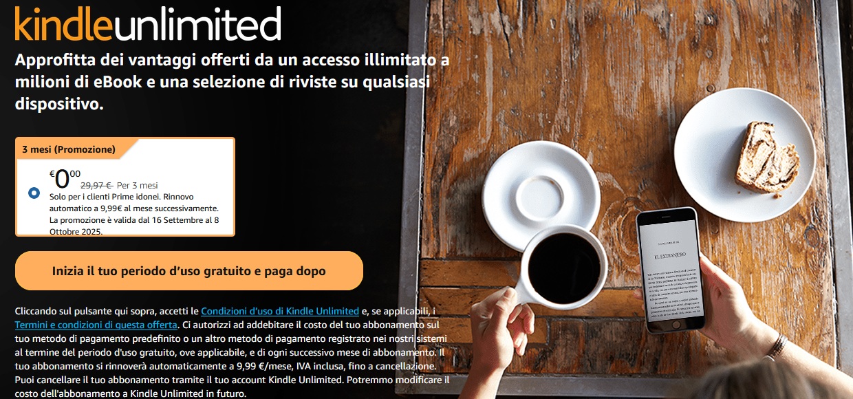 Amazon - Promo Kindle Unlimited 3 mesi - ottobre 2025