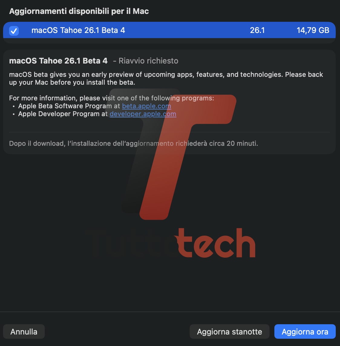 Apple macOS 26.1 Tahoe DB4 on MacBook Pro 16 M1 Pro