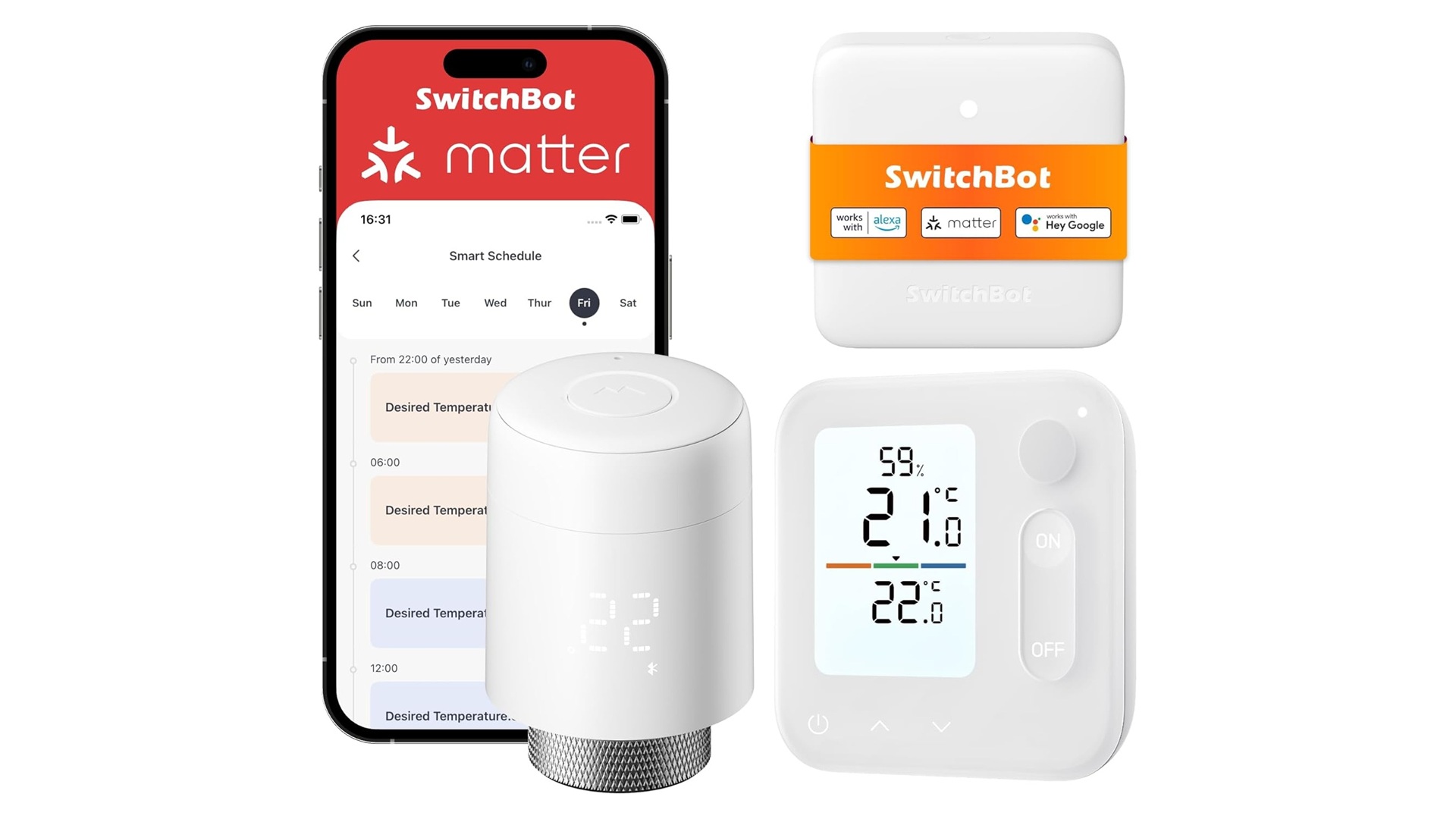 SwitchBot combo termostato smart per termosifone + Home Climate Panel + Smart Hub Mini Matter