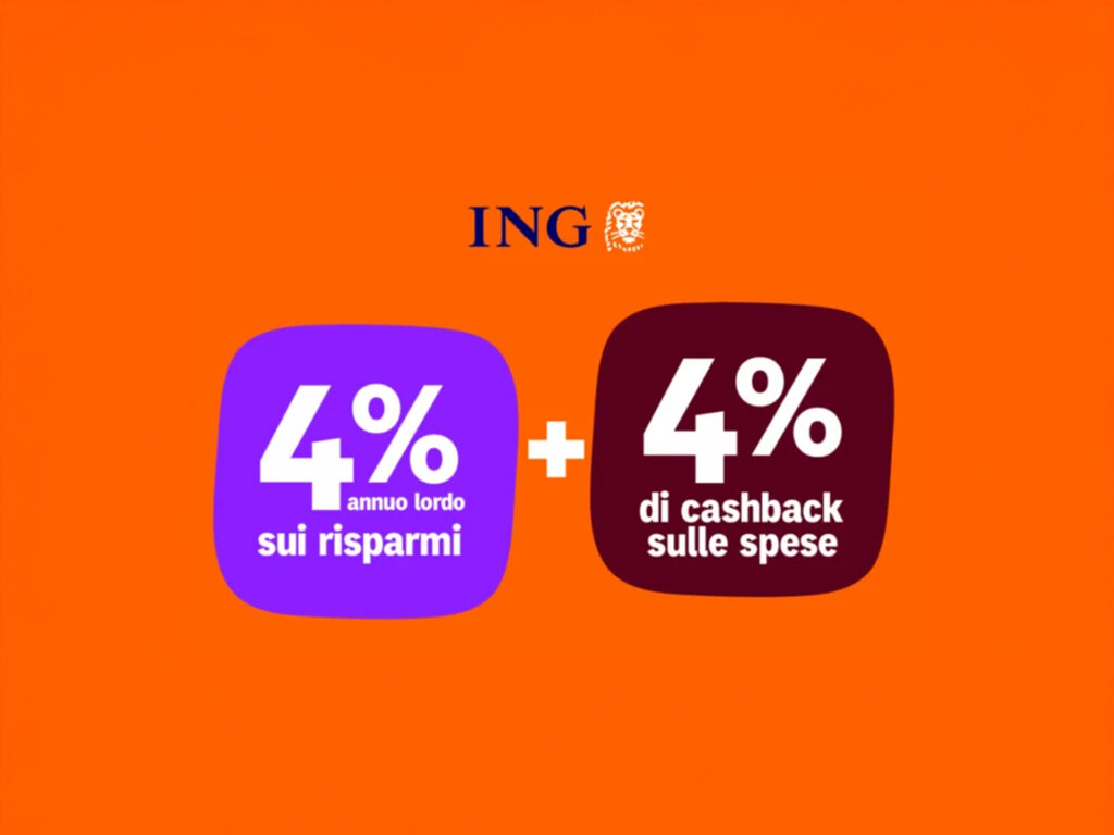 ING vi omaggia del 4% di interesse e 4% di cashback sugli acquisti se aprite un nuovo conto 4