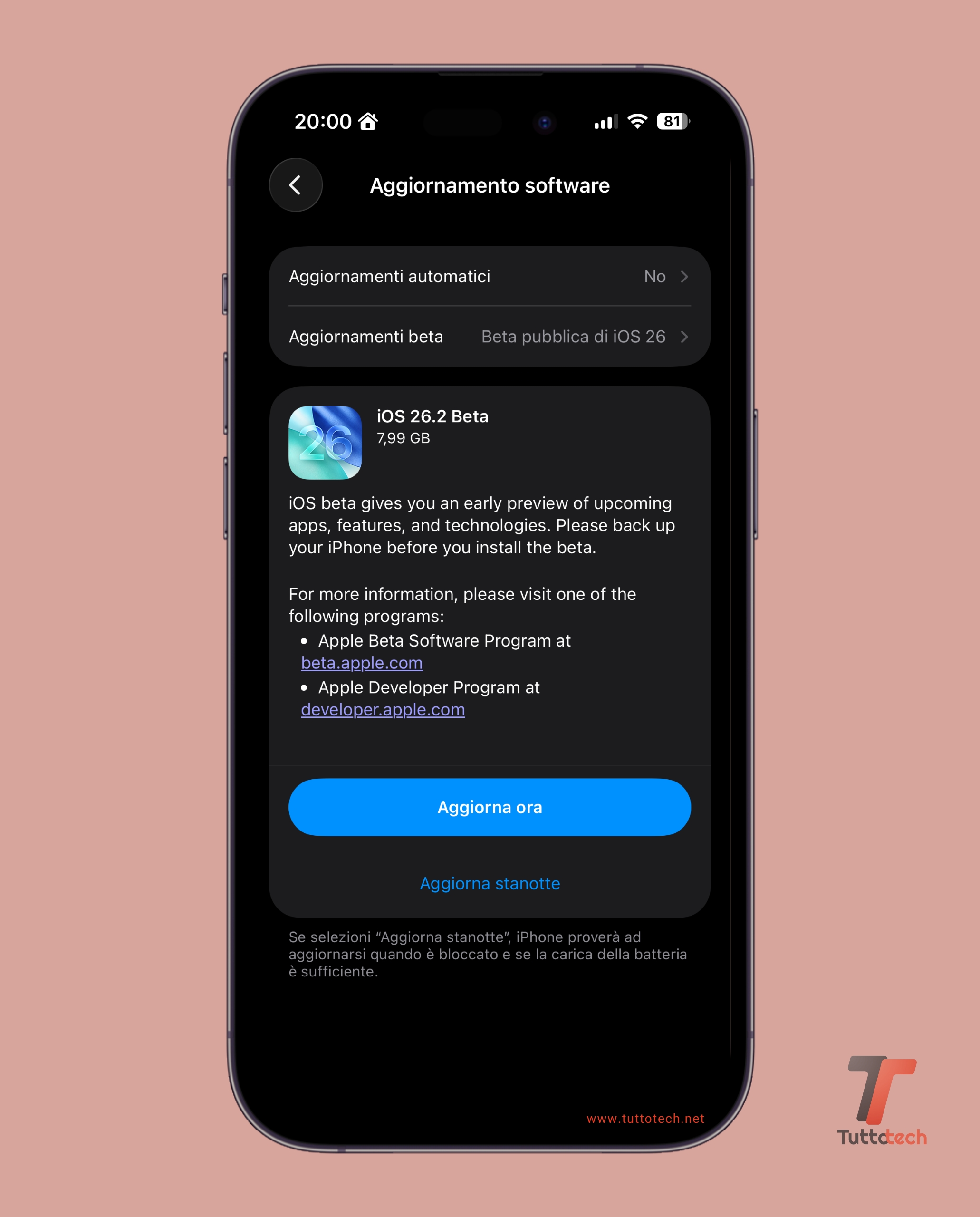 Apple iOS 26.2 PB1 on iPhone 14 Pro