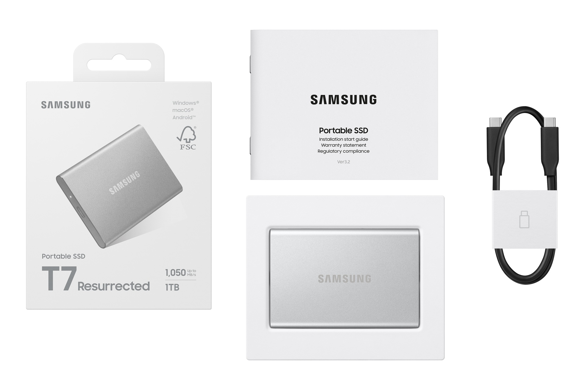 Samsung Portable SSD T7 Resurrected - confezione di vendita (versione da 1 TB)