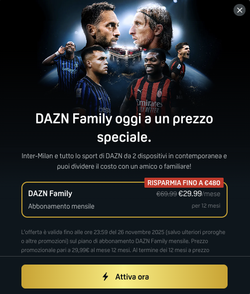 DAZN Family è in super offerta: meno della metà del prezzo e potete condividere l'abbonamento 4