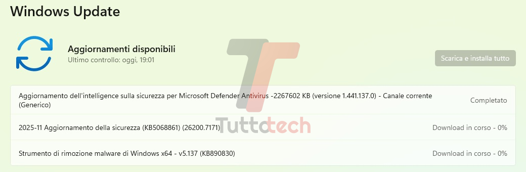 Windows 11 25H2 - Patch Tuesday di novembre 2025