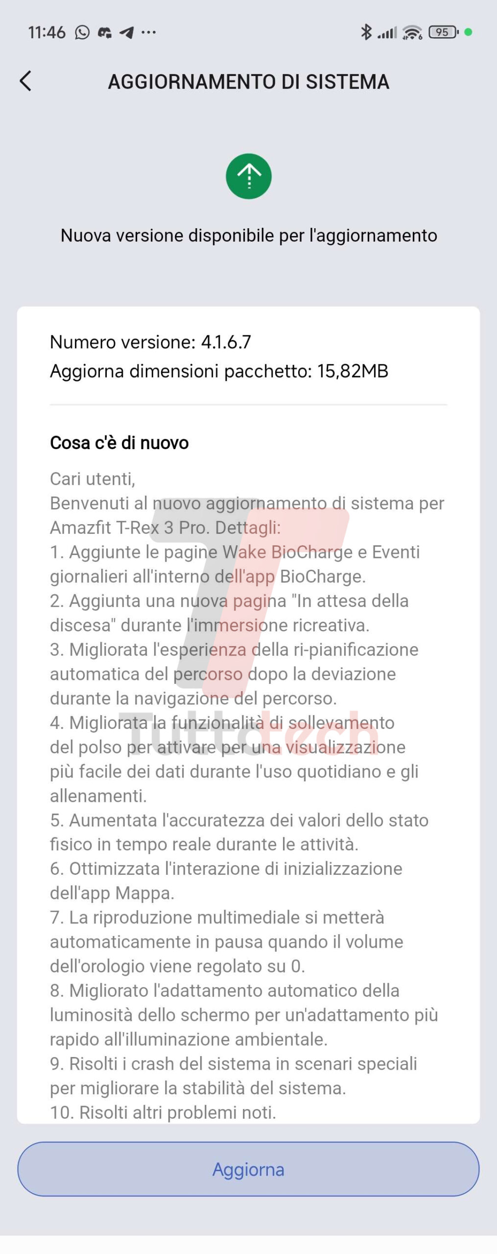 Amazfit T-Rex 3 Pro - v4.1.6.7 changelog in Italia