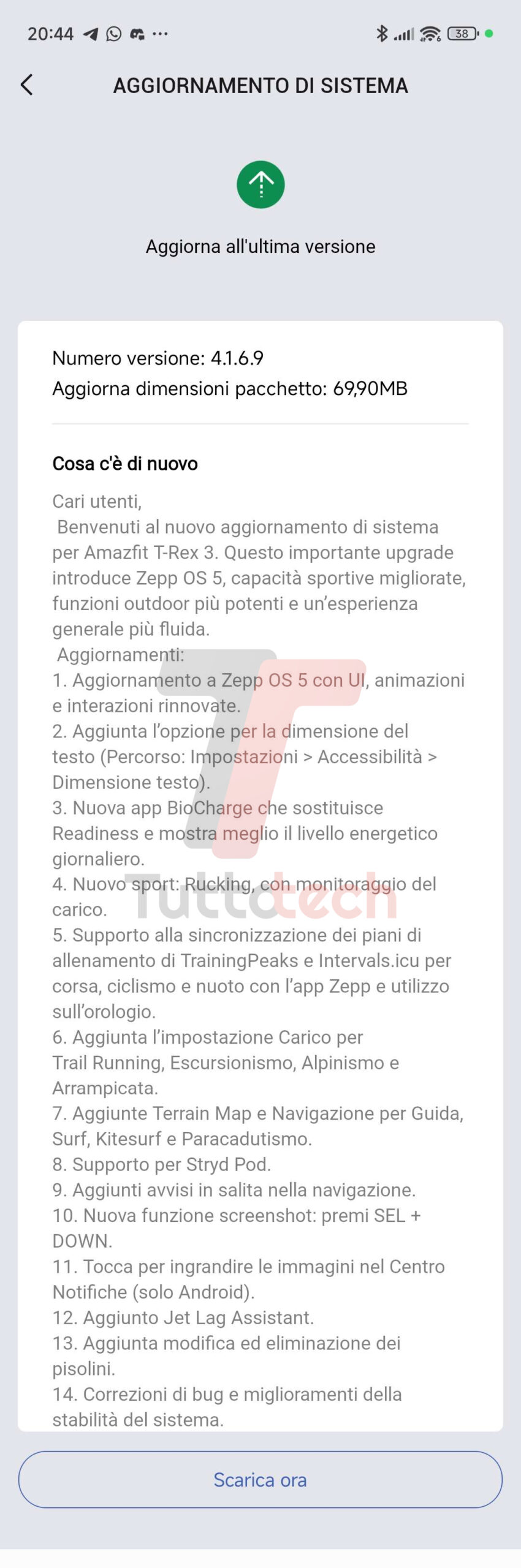 Amazfit T-Rex 3 - v4.1.6.9 changelog in Italia