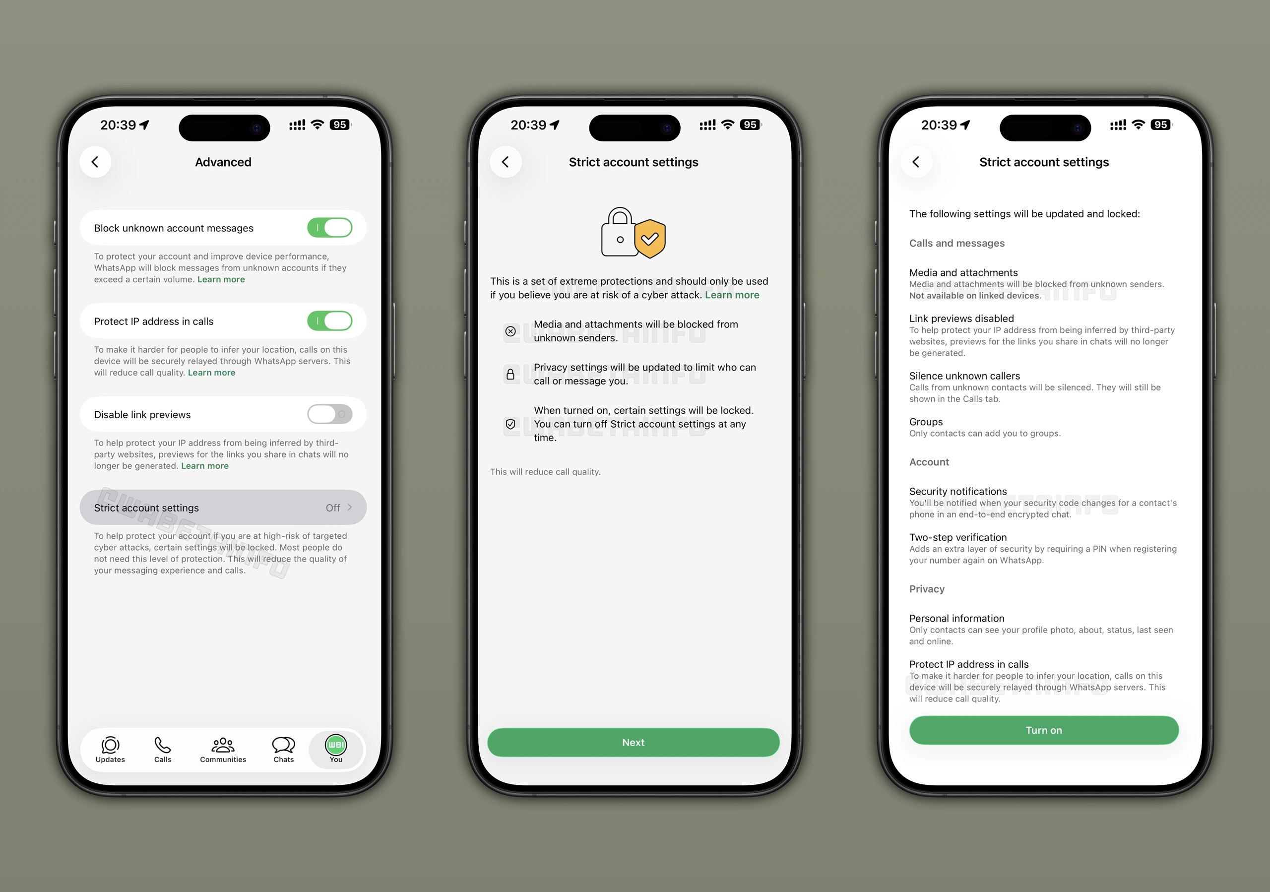 WhatsApp Beta per iOS v25.36.10.70 Impostazioni dell'account restrittive