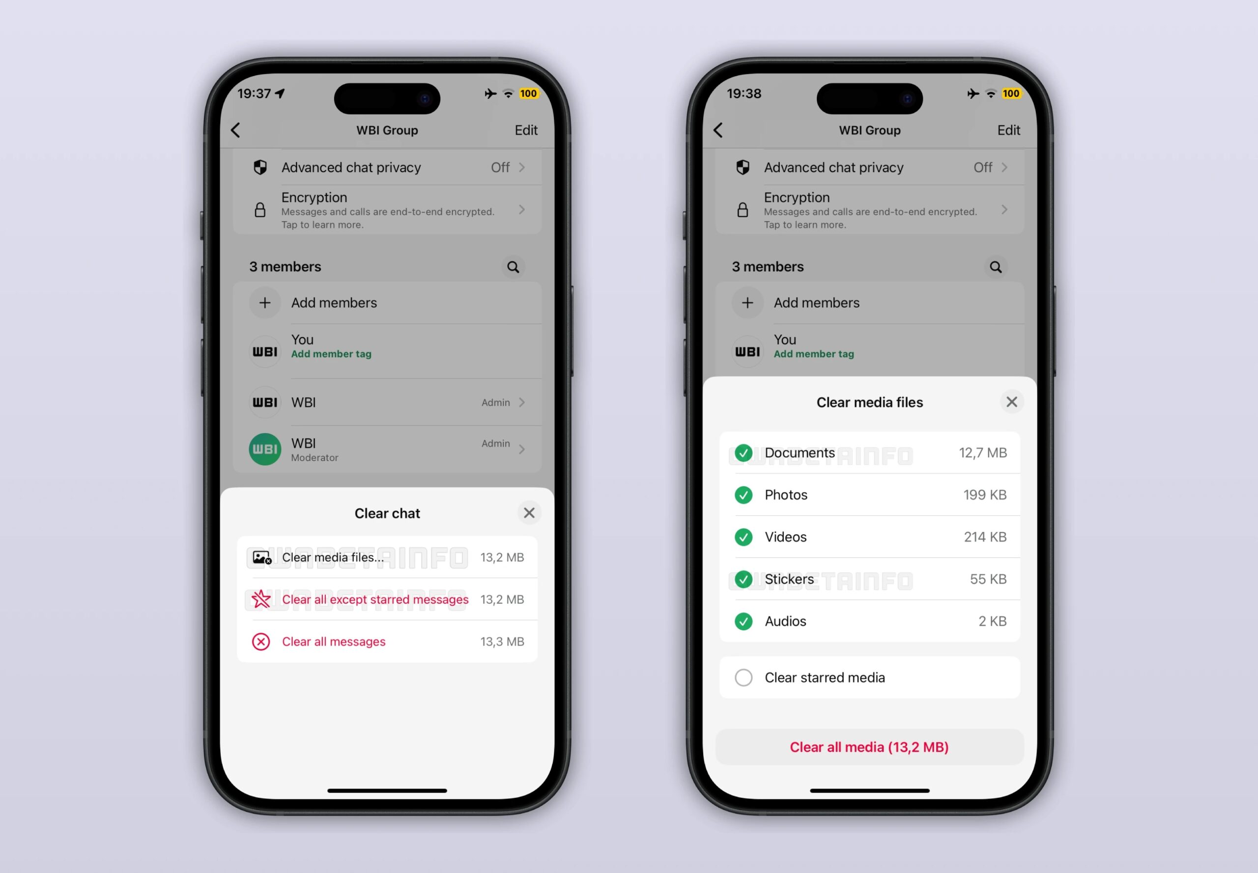 WhatsApp Beta pulizia chat
