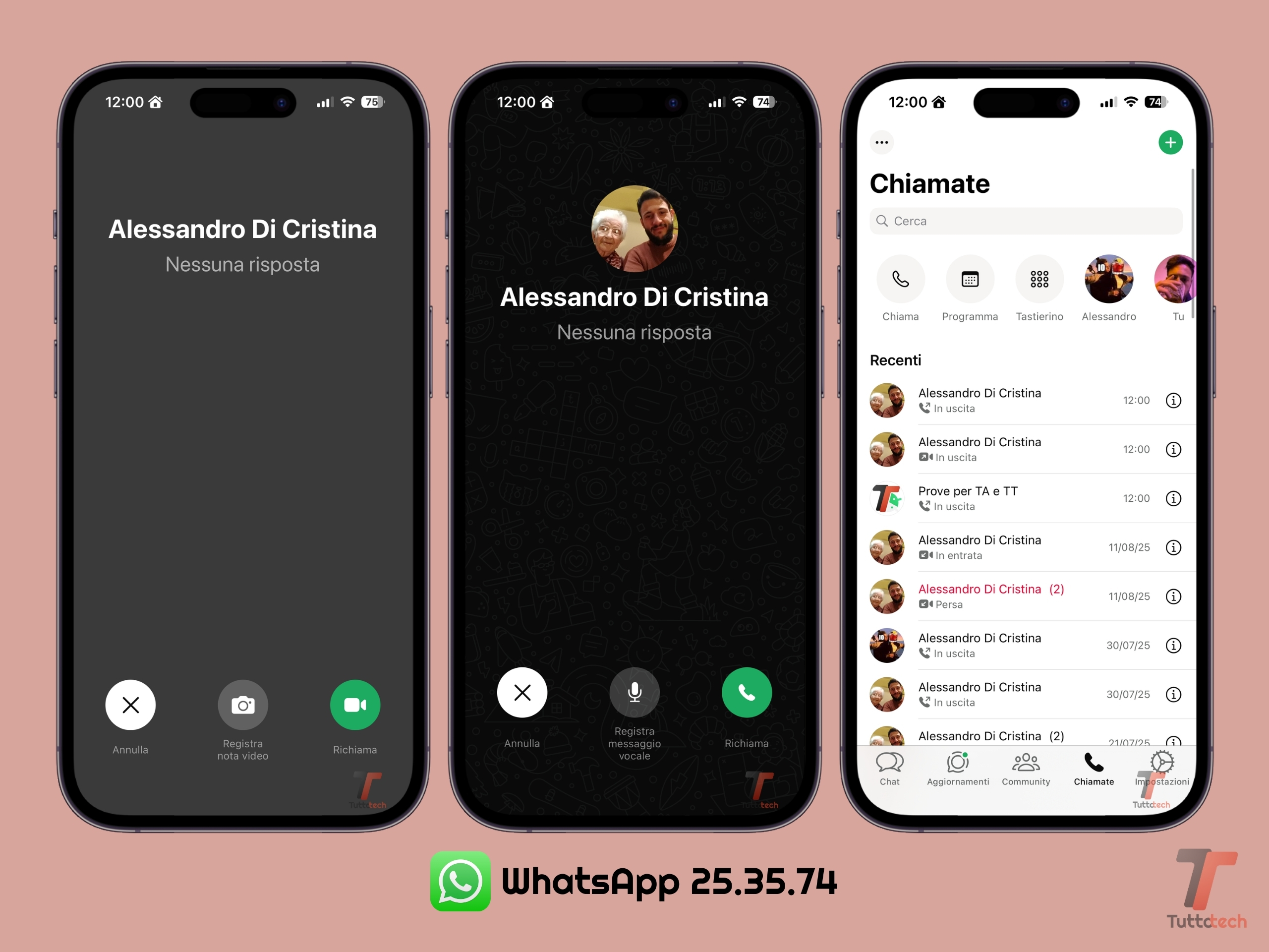 WhatsApp per iOS 25.35.74 - Nota video e messaggio vocale scheda chiamate