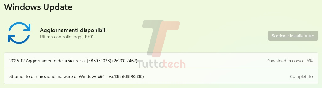 Windows 11 25H2 - Patch Tuesday di dicembre 2025