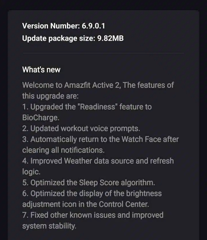 Amazfit Active 2 - changelog v6.9.0.1 by GandW