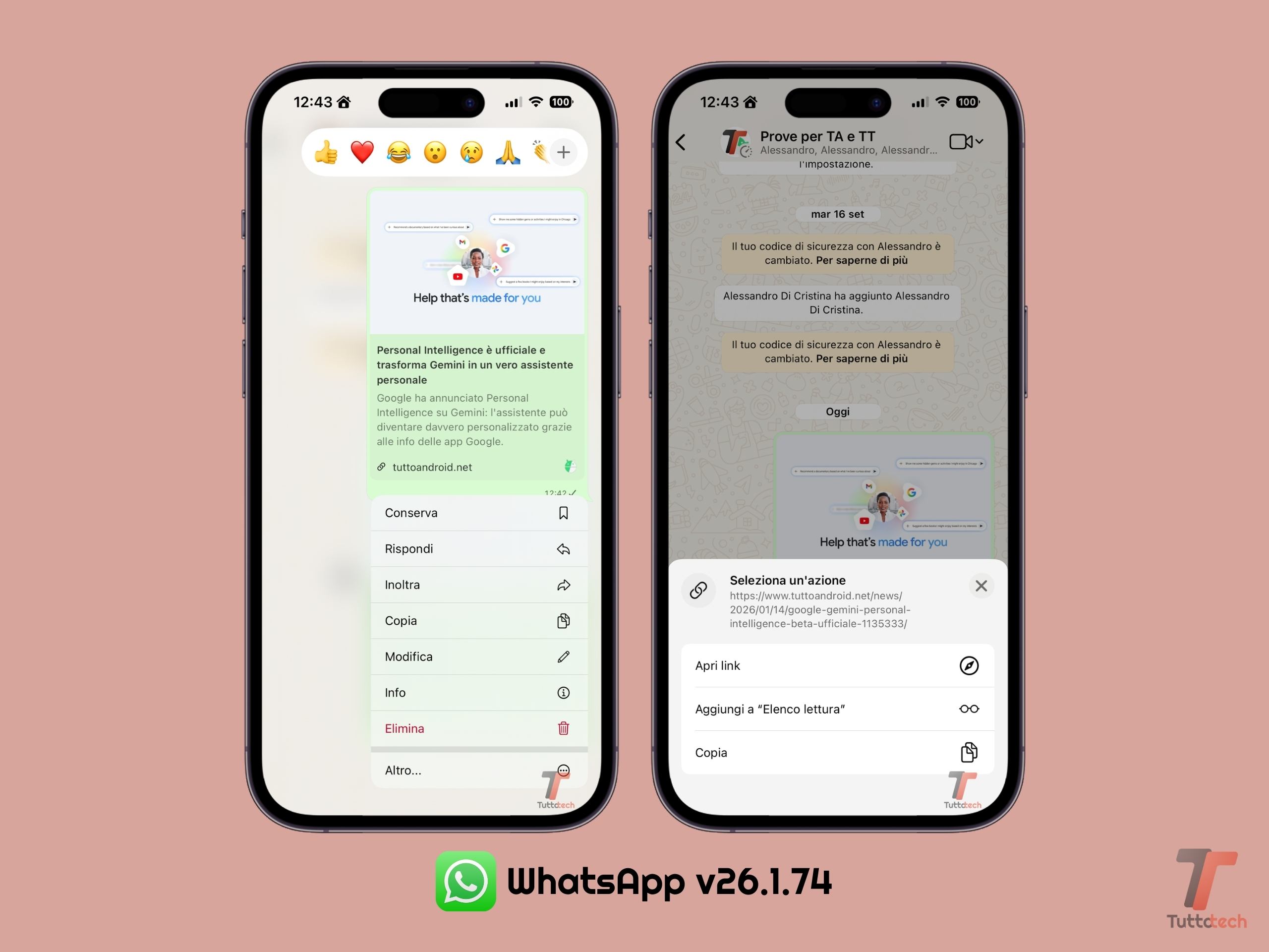 WhatsApp per iOS v26.1.74 - Anteprime link semplificate