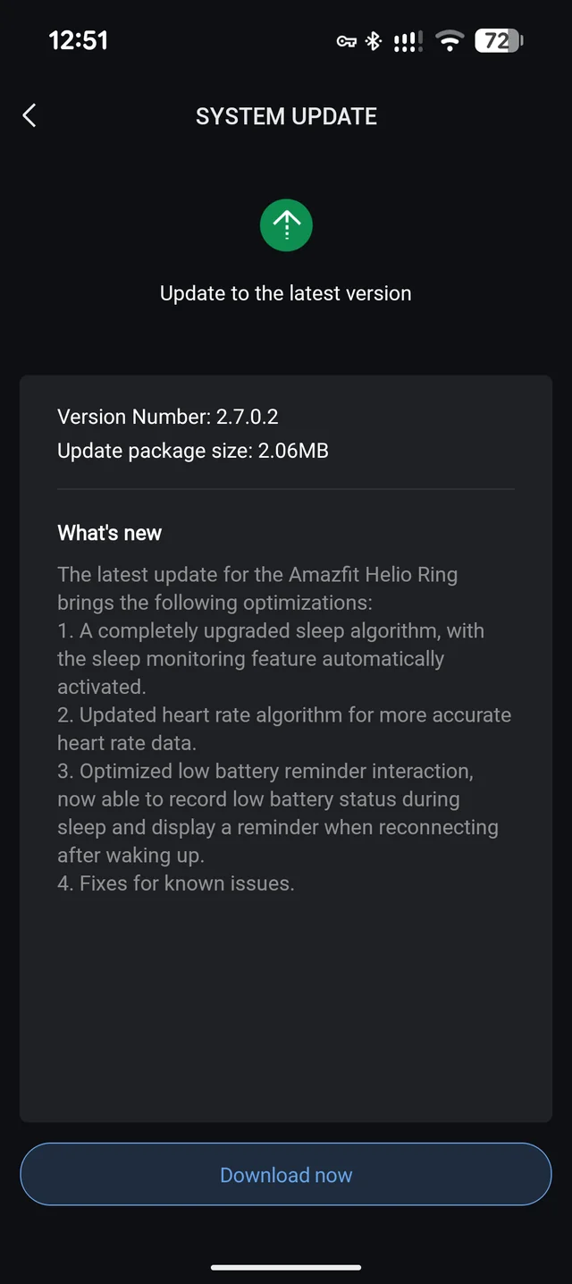 Amazfit Helio Ring aggiornamento 2.7.0.2