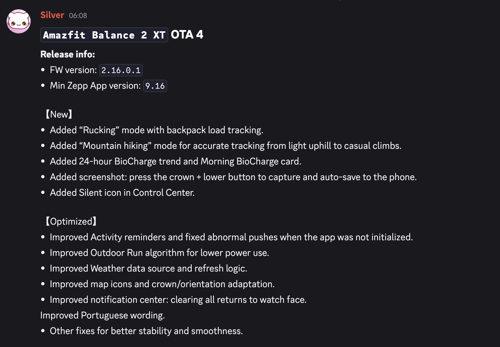 Amazfit Balance 2 XT - Aggiornamento v2.16.0.1 NC