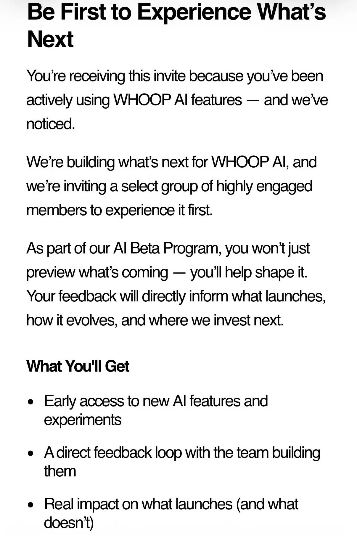 whoop invito ai beta