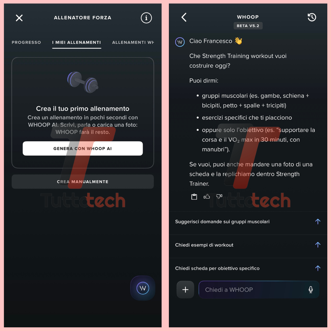 whoop allenamento forza ai
