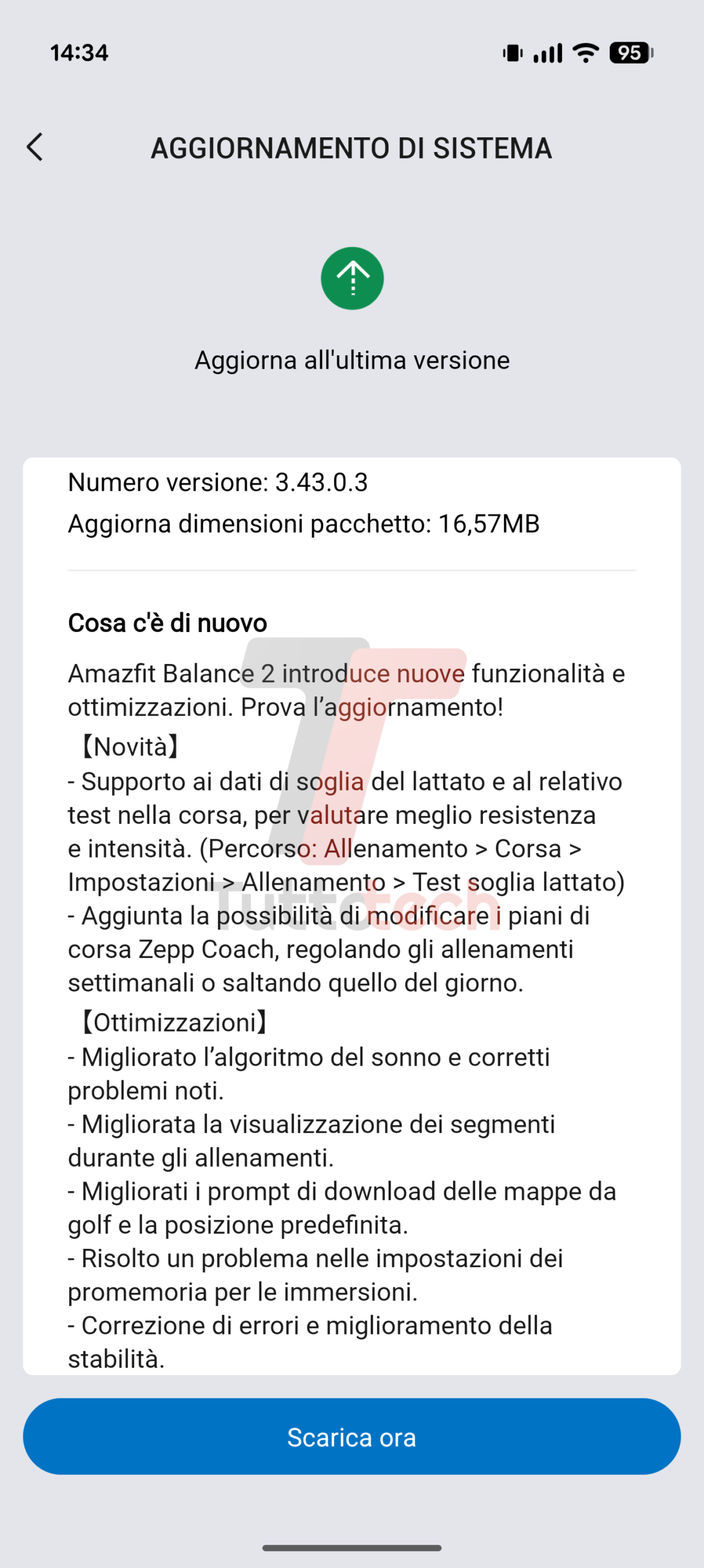 Amazfit Balance 2 - aggiornamento v3.43.0.3 - changelog