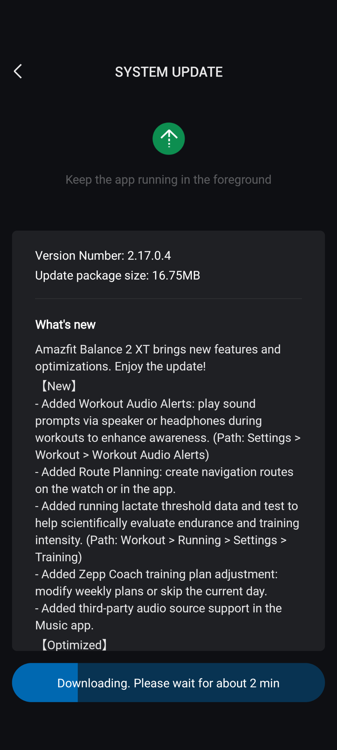Amazfit Balance 2 XT - Aggiornamento v2.17.0.4 changelog
