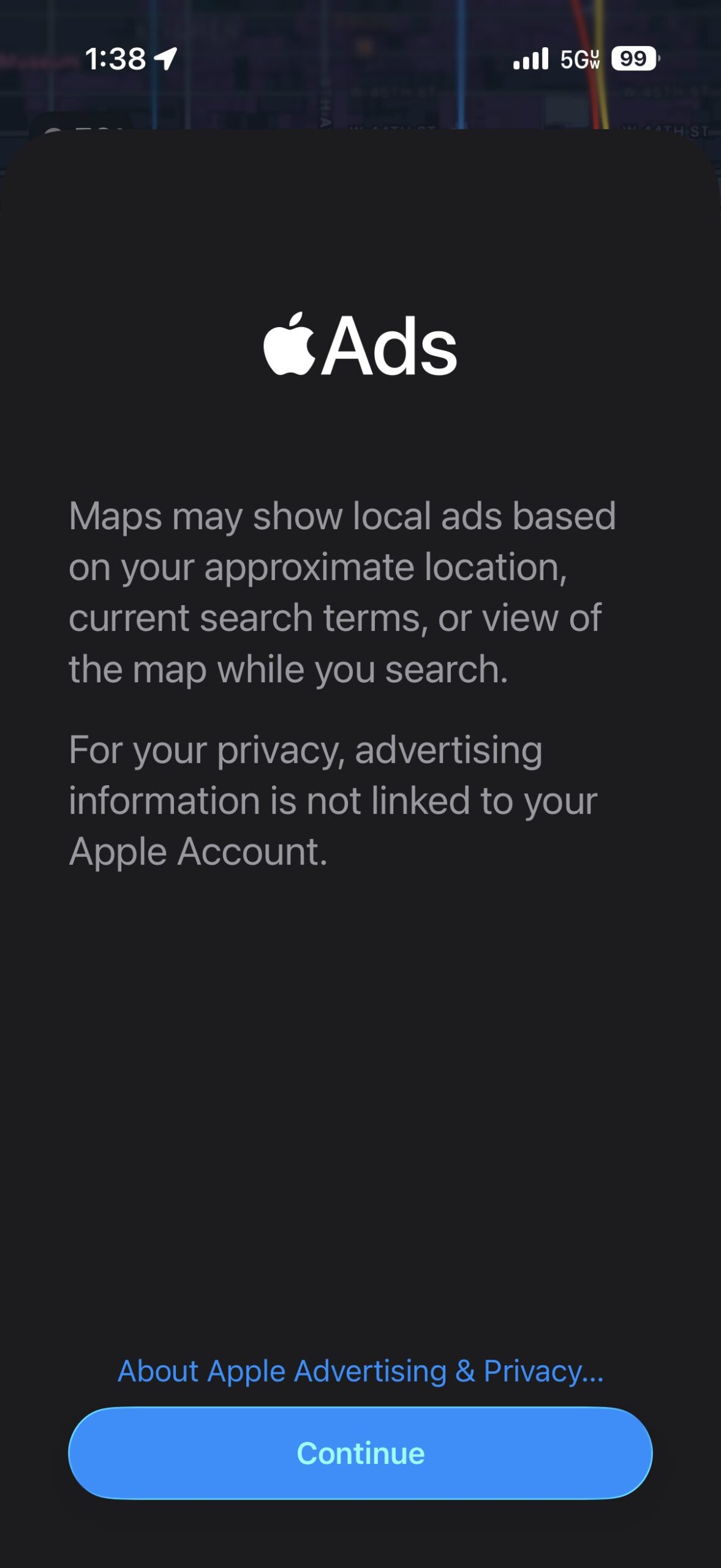 Apple iOS 26.5 DB2 - Mappe - Splash screen pubblicità