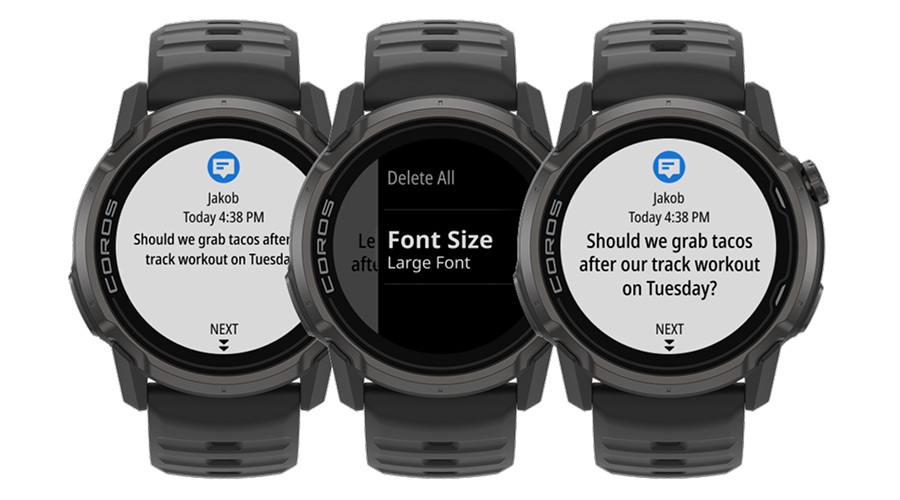 COROS - Aggiornamento marzo 2026 - novità Dimensione font grande per le notifiche