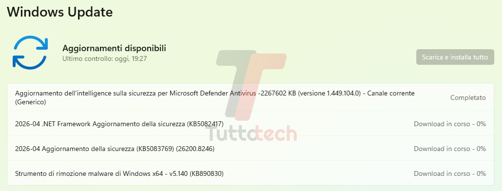 Windows 11 25H2 - Patch Tuesday di aprile 2026