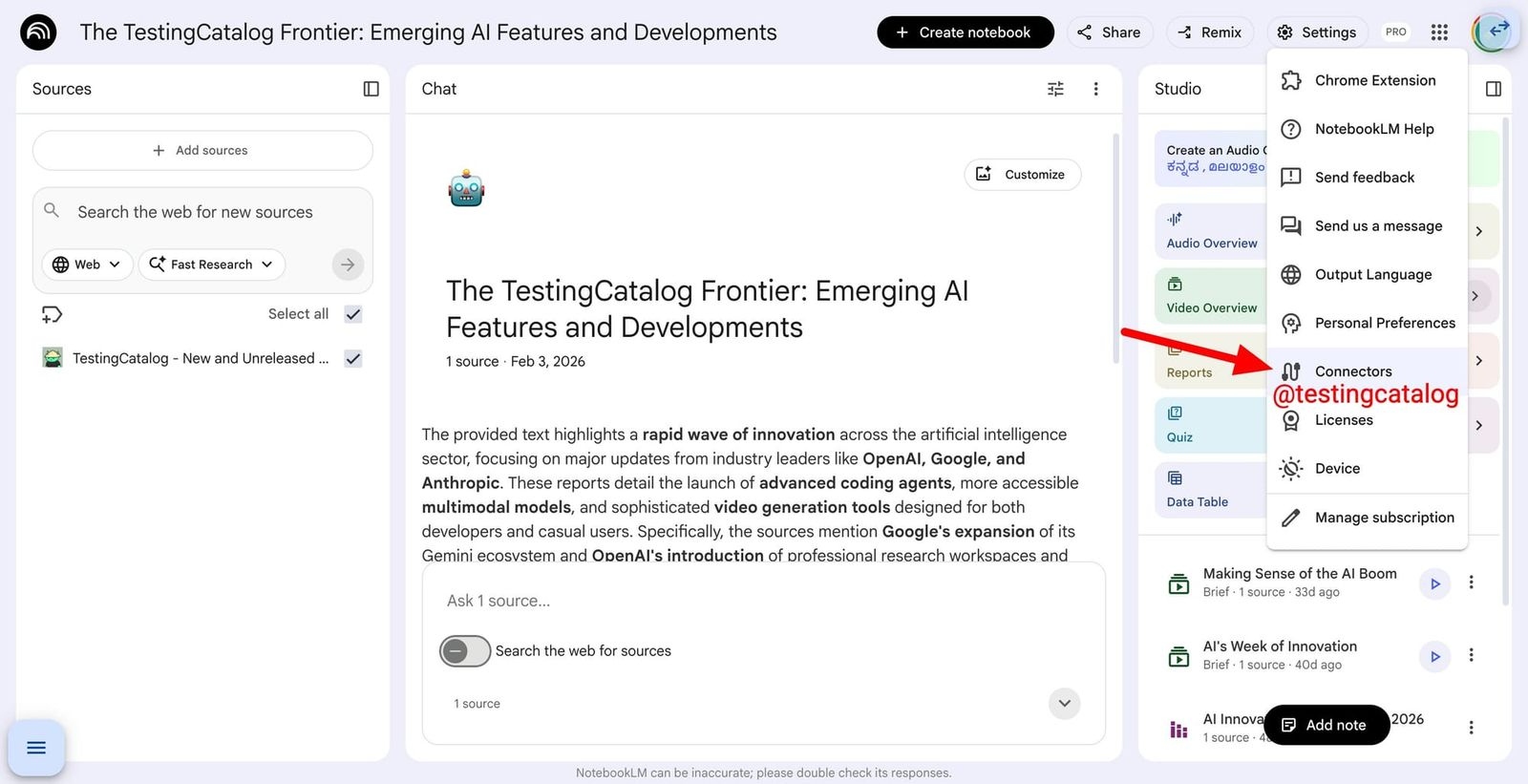 notebooklm connettori